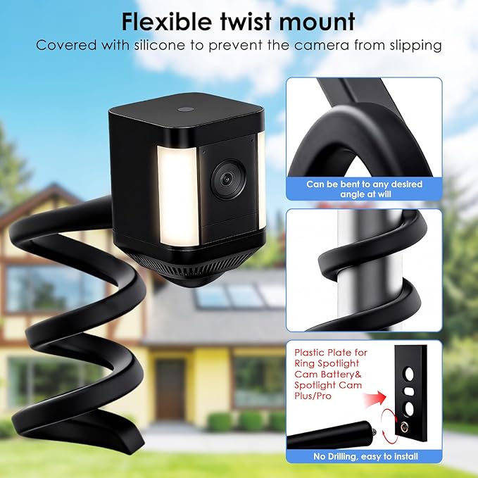 2Pack Flexible Twist Mount for Ring Stick Up Cam Battery/Plug-in 3rd Gen/Ring Outdoor Cam Plus & Spotlight Pro/Plus (Battery), Easy Installation Mounting Bracket Without Drilling (Black)