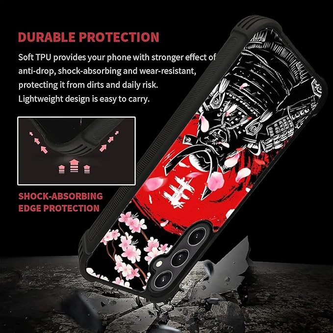 for Samsung Galaxy S23 FE Case, Sakura Japanese Samurai Pattern Graphic Design Girl Boy Soft Silicone Hard Acrylic Shock Protection for Samsung Galaxy S23 FE
