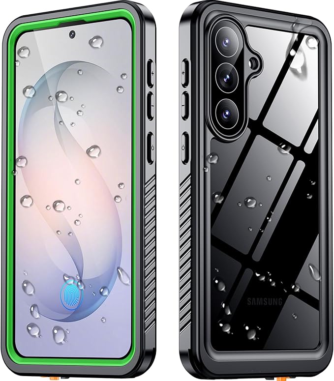 SPIDERCASE Designed for Samsung Galaxy S26 Case Waterproof,Built-in Screen & Camera Lens Protector[IP68 Underwater] [Military Grade Shockproof] Full Body Protection Phone Case,Green/Clear