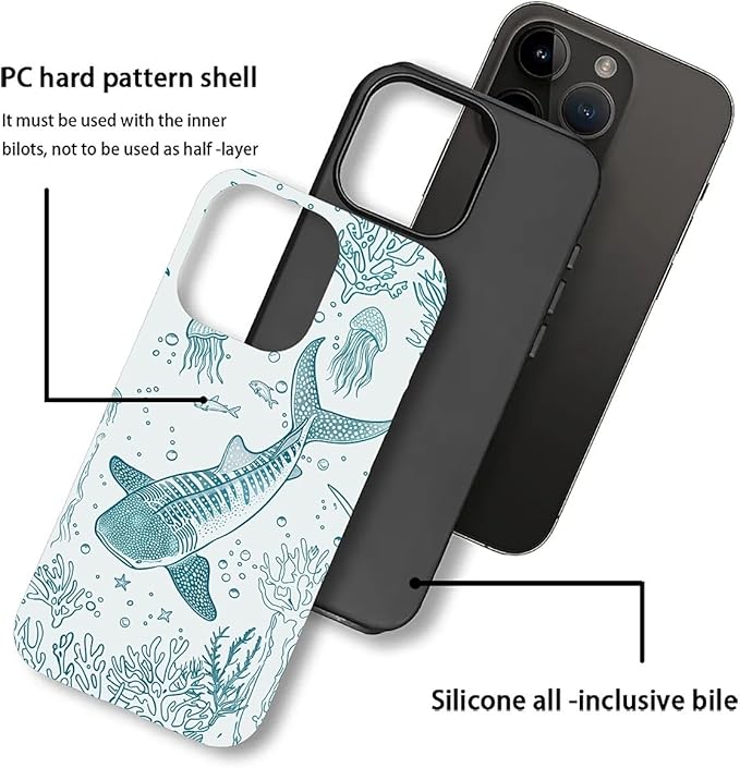 for iPhone 12 Pro Max Case,HH2 Ocean Whale Shark Hybrid 2 Layer Hard Shell Silicone Protective Pattern Design Case