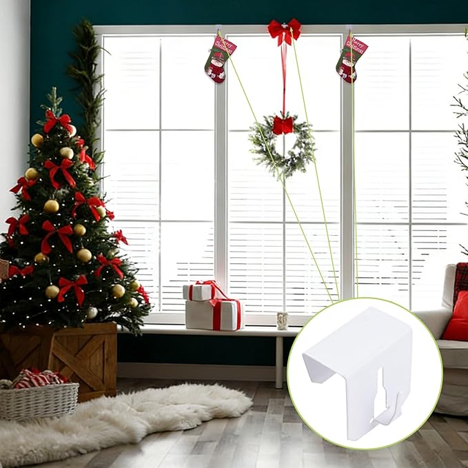 UFURAMTE Multifunctional Window Hooks, 8Pcs Stainless Steel Over Door Hooks Light Hangers for Christmas Decorations (White)