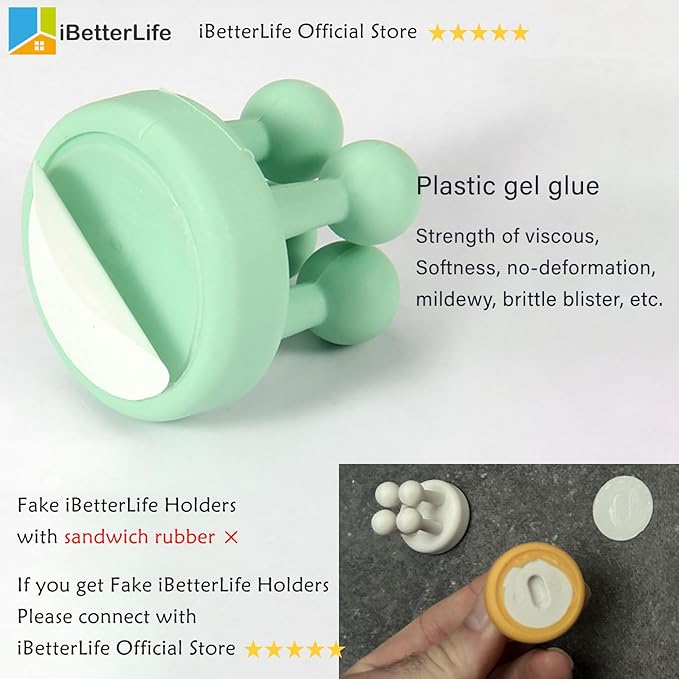 iBetterLife Silicone Toothbrush Shower Holder - 6Pcs Self Adhesive Wall Mounted Single Hook for Hanging Tooth Brushing, Functional Utility Plug Holder for Bathroom Kitchen Living Room Office, Yellow