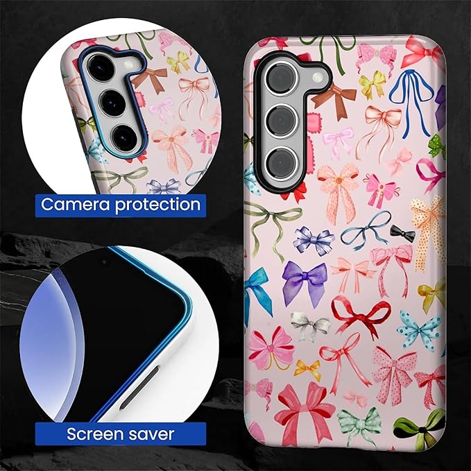 for Samsung Galaxy S23 Plus Case,HL2 Aesthetic Color Bow Tie Hybrid 2 Layer Hard Shell Silicone Protective Pattern Design Case