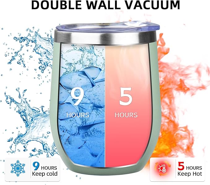 12oz/4 Pack Wine Tumbler Glasses with Lid Stemless Double Wall Vacuum Stainless Steel Travel Tumbler Keeping Cold & Hot for Wine,Coffee,Cocktails,Christmas Drinks-Family and Gifts(Multi color-9)
