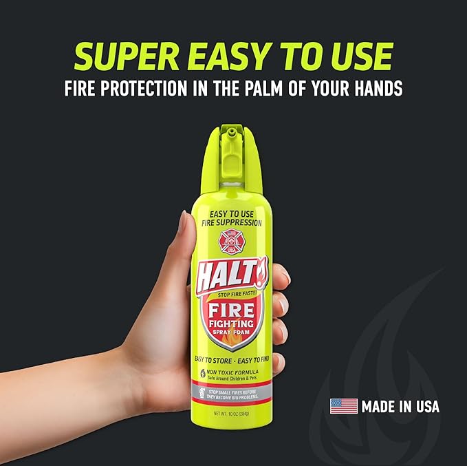 HALT! Home & Apartment Fire Defense Kit – Includes x2 10oz Fire Fighting Foam Sprays, Emergency Fire Blanket, Large Fireproof Document Bag, Small Waterproof Travel Fire Safety Bundle