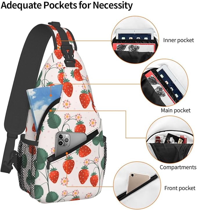 Strawberries Sling Bag For Women Men Fashion Strawberry Backpack Crossbody Shoulder Bag Sling Backpack Chest Bag Travel Hiking Casual Sport Daypack