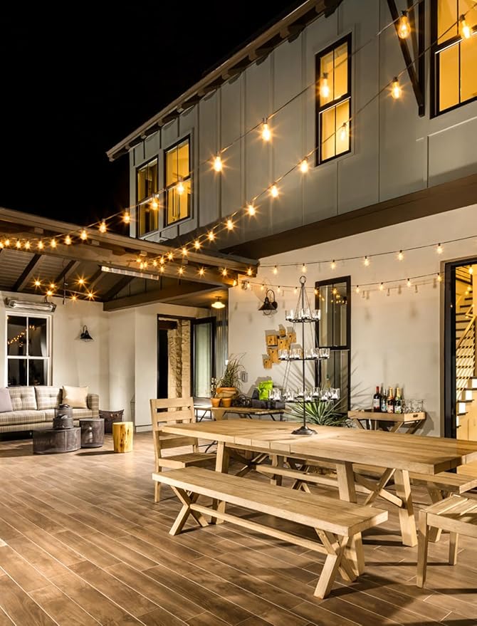 Larkvue 75FT(3x25FT) Outdoor String Lights, Patio Lights with 30+3 LED Dimmable Waterproof Connectable ST38 Bulbs for Outside Porch Balcony, Black