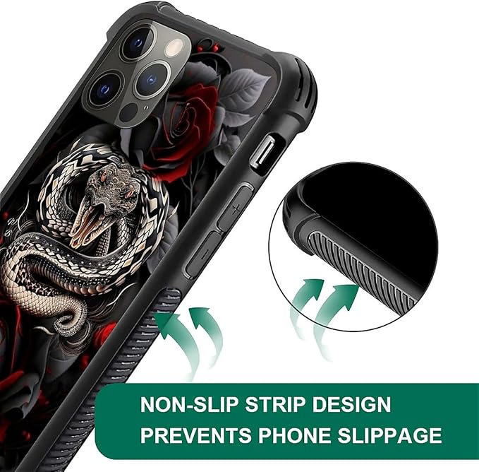 for iPhone 11 Pro Case, Entwined Rose Snake Pattern Graphic Design Girl Boy Soft Silicone Hard Acrylic Shock Protection for iPhone 11 Pro