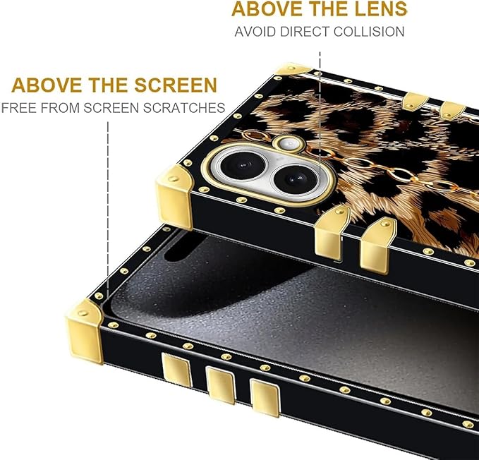 for iPhone 17 Case Luxury Golden Decoration for Girl Women Soft TPU Shockproof Protective Hard PC Back for iPhone 17 Crazy Pattern Seamless Gold Chain Leopard