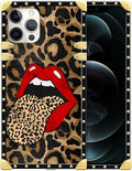 Compatible with iPhone 12 Pro Max Case, Brown Leopard Print Mouth Luxury Golden Decoration for Girl Women Soft TPU Shockproof Protective Hard PC Back for iPhone 12 Pro Max