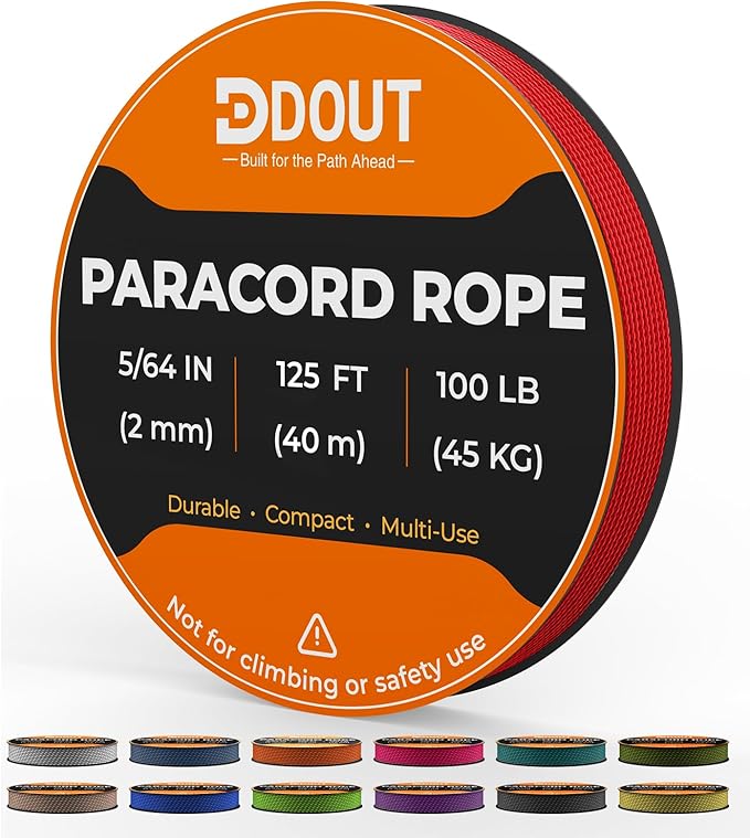 DDOUT 2mm Paracord 100lb, Thin Micro Paracord Rope, Red 125FT Nylon Cord for Crafting, DIY Projects, Fishing, Camping & Outdoor