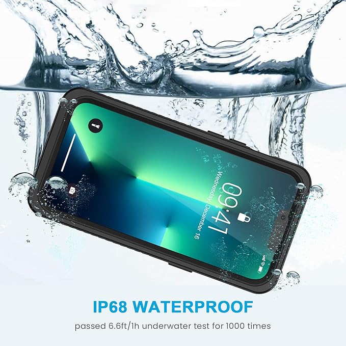 Lanhiem for iPhone 13 Pro Case, IP68 Waterproof Dustproof Shockproof Cases with Built-in Screen Protector, Full Body Protective Front and Back Cover for iPhone 13 Pro, 6.1 inch (Black)