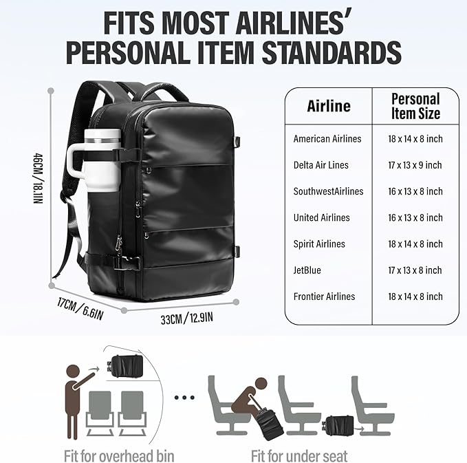 Vacuum Backpack Travel with Pump,Water Resistant Airbag Travel Backpack,Personal Item Carry on Backpacks Flight Approved 18x14x8 inches,Laptop Backpacks,Black