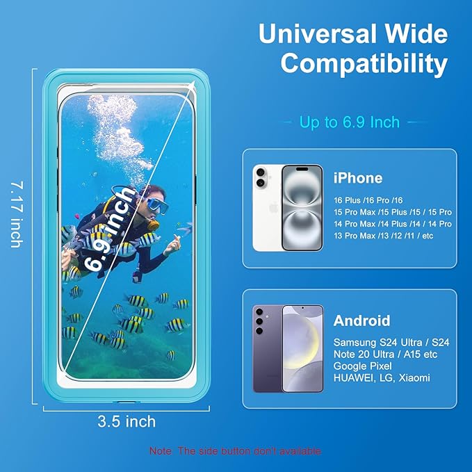 Beasyjoy Waterproof Phone Case, Underwater Phone Case for Snorkeling, Universal IPX8 Diving Pouch with Lanyard for iPhone Samsung Google Moto Series-[NOT Fit Snugly] [Touchscreen Operated Only]- Blue