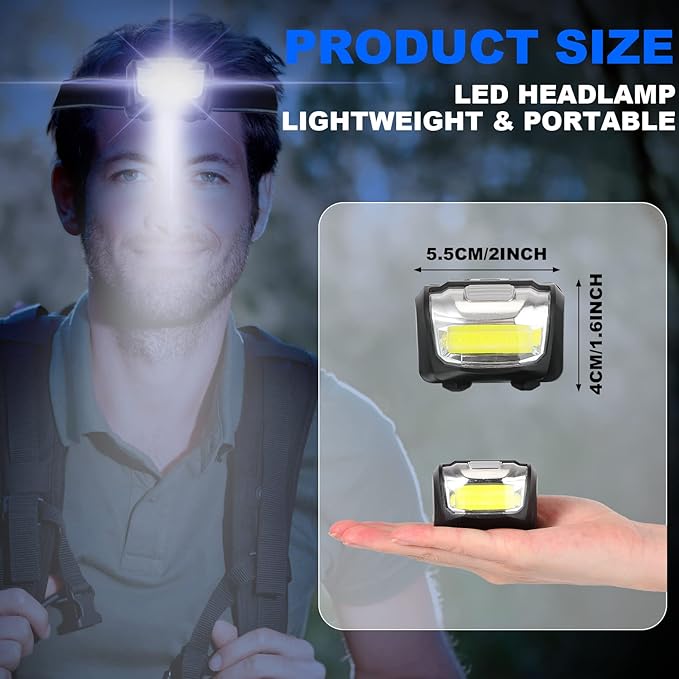 Macarrie 30 Pack LED Headlamps IPX4 Waterproof 3 Modes Headlamp Flashlight Bright Head Lights Camping Accessories for Adults Kids Hiking, Running, Repairing, Batteries Not Included (Black)
