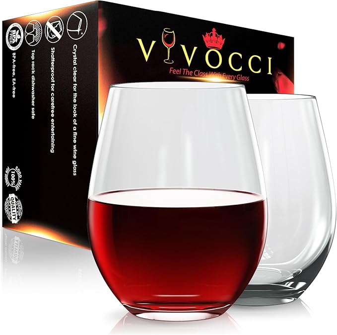 Vivocci Unbreakable Plastic Stemless Wine Glasses 20 oz | 100% Tritan Heavy Base | Shatterproof Glassware | Ideal For Cocktails & Scotch | Perfect For Homes & Bars | Dishwasher Safe | Set of 2
