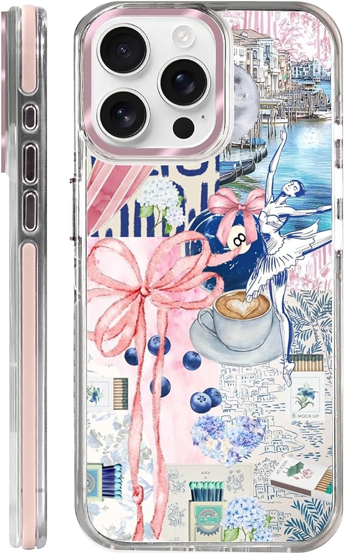 Case for iPhone 14 Pro Max,[Compatible with MagSafe],Pink Bow Girly Coquette Collage Phone Case Design，for Women Girls Magnetic Clear Cover - Slim, Sleek, & Shockproof Protection