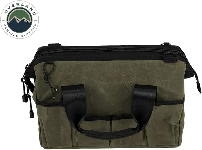 Overland Vehicle Systems All Purpose Tool Storage Bag - #16 Waxed Canvas - Infused with Paraffin Wax Waterproofing - Storage for Tools, Recovery Gear, and about anything