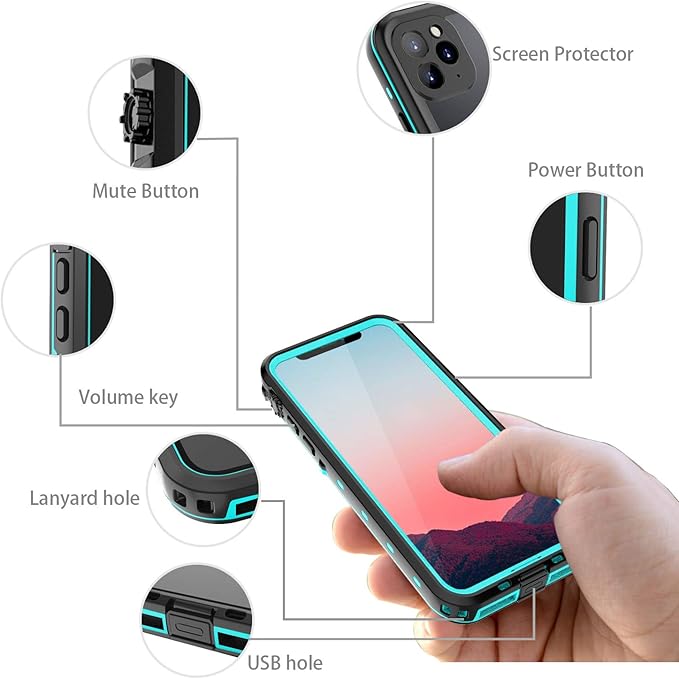 Compatible with iPhone 11 Pro Max Case, Waterproof Full Body Rugged Clear Slim Case with Built-in Screen Protector Heavy Duty Shockproof Cover Underwater Cases for Apple iPhone 11 Pro Max (Teal)