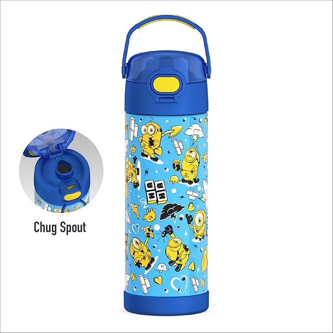 THERMOS FUNTAINER 16 Ounce Stainless Steel Vacuum Insulated Bottle with Wide Spout Lid, Minions