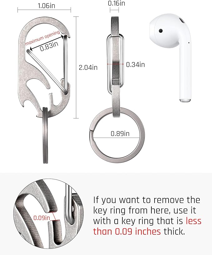 TISUR Titanium Carabiner Keychain Clip, Anti-Lost Key Ring Holder, Self-Locking Metal Gate Clip Key Chain Bottle Opener for Men Women