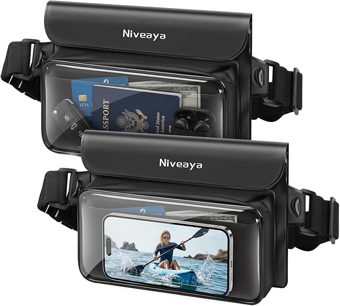 Niveaya IPX8 Waterproof Fanny Pack for Men Women, Large Capacity Touch Screen Dry Bag for Kayaking, Paddle Boarding, Waterpark & Swimming Essentials, Adjustable Waist Strap Pouch for Cell Phone