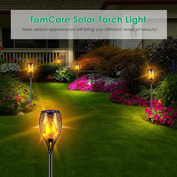 TomCare Solar Lights Outdoor 99 LED Higher & Larger Flickering Flame Solar Torch Lights 43" Waterproof Outdoor Lighting Solar Powered Pathway Lights for Garden Patio Yard, 6Pack