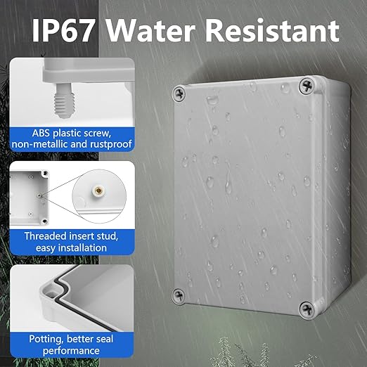 LeMotech Junction Box IP67 Waterproof Dustproof Electrical Box Project Box DIY Enclosure Gray 11.8X 7.8X 4.1inch (300x200x105mm)