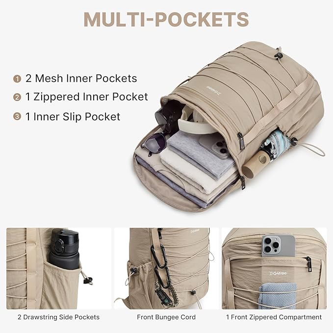 G4Free Hiking Backpack for Women Men 20L Lightweight Travel Backpacks Daypack Outdoor Daily Camping, Khaki