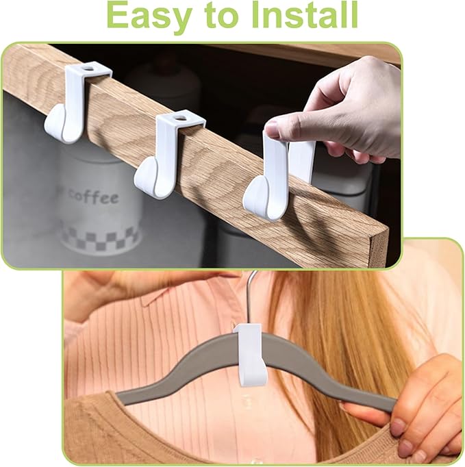 32Pcs Over Cabinet Door Hooks Plastic Over The Door Single Hook Space-Saving Hanger Extender Clips Multi-Purpose Hook for Kitchen Bathroom Bedroom (White)