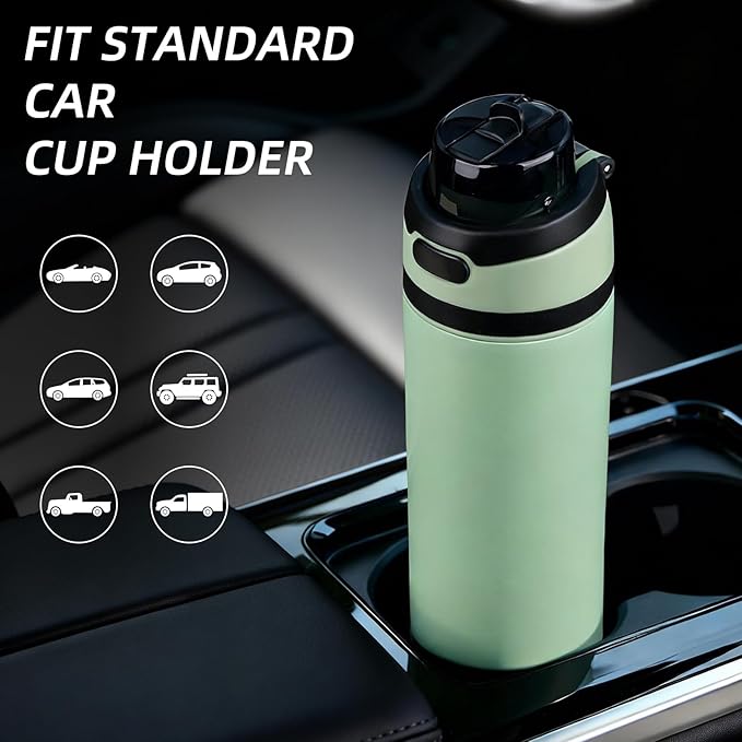 BJPKPK 17oz Insulated Water Bottle with 2-1 Straw Spout Lid, Stainless Steel Metal Water Bottles with Carry Handle, BPA Free, Leak-Proof, Fits in Car Cup Holder, Thermo for Sports,Ocean Blue