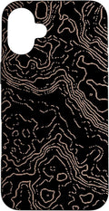 Topography Black & Brown Abstract Pattern Topographic Map Case for iPhone 16 Plus