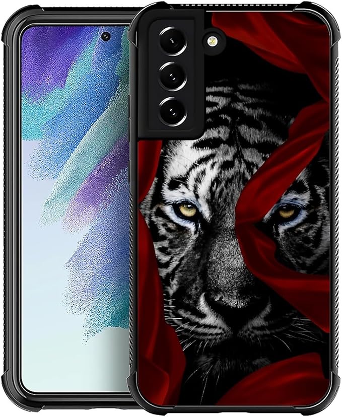 for Samsung Galaxy S22 Case, Red Ribbon Tiger Pattern Graphic Design Girl Boy Soft Silicone Hard Acrylic Shock Protection for Samsung Galaxy S22