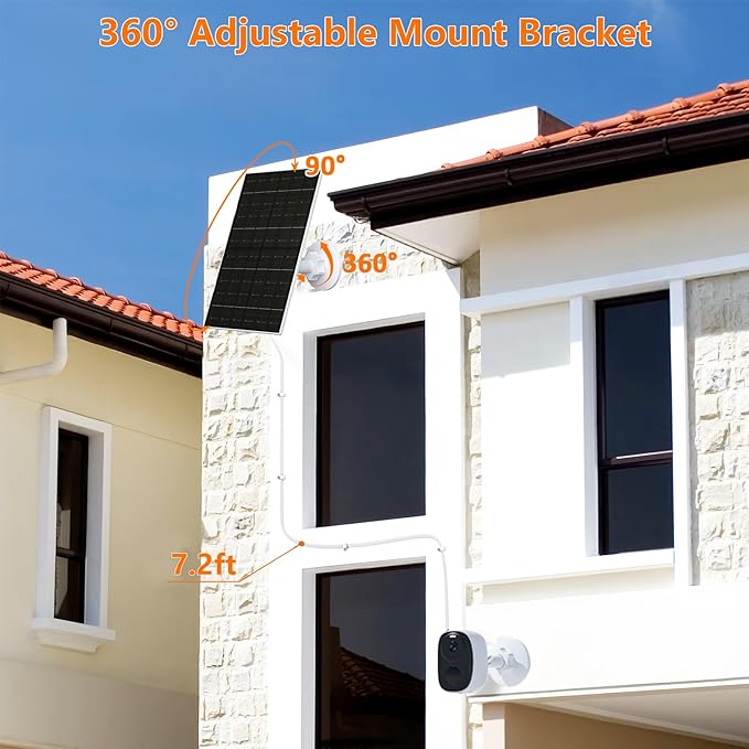 Zivif 7W Solar Panel for Security Camera, 5V USB C Solar Panel Charger Compatible with Rechargeable Battery Powered Cam, IP65 Waterproof, 7.2ft Cable, 360° Adjustable Bracket