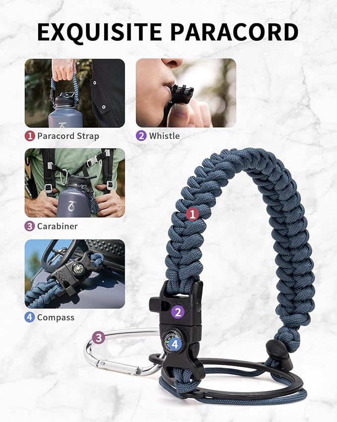 Trebo Water Bottle 64oz with Paracord Handle, Half Gallon Large Vacuum Triple Wall Stainless Steel Insulated Water Jug with Holder Strap Straw Spout Lids, Leakproof Keep Cold & Hot, Grayish purple