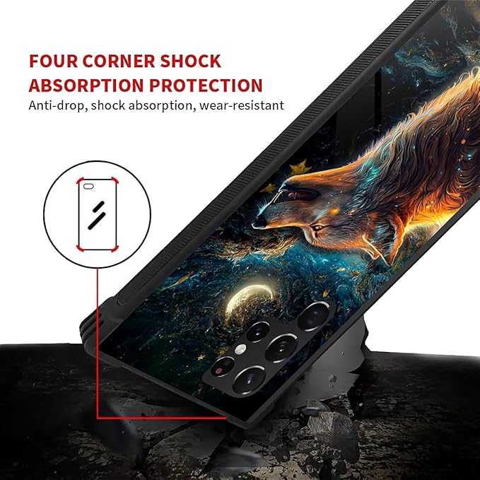 for Samsung Galaxy S23 Ultra Case, Star Cave Hungry Wolf Pattern Graphic Design Girl Boy Soft Silicone Hard Acrylic Shock Protection for Samsung Galaxy S23 Ultra