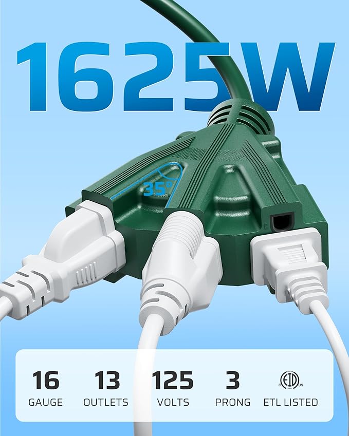 DEWENWILS 6FT Outdoor Extension Cord, Green Extension Cord 13A/1625W, Weatherproof 16/3 SJTW Power Cable with Multiple Outlet,Holiday Decor Landscaping String Lights, ETL Listed, 1 Pack