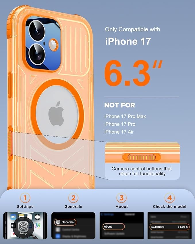 for iPhone 17 Waterproof Case with Magsafe, Built-in [Camera & Screen Protector] [Lanyard], IP68 Water Proof Full Body Dustproof Heavy Duty Frosted Protective Phone Cover, 6.1" Orange