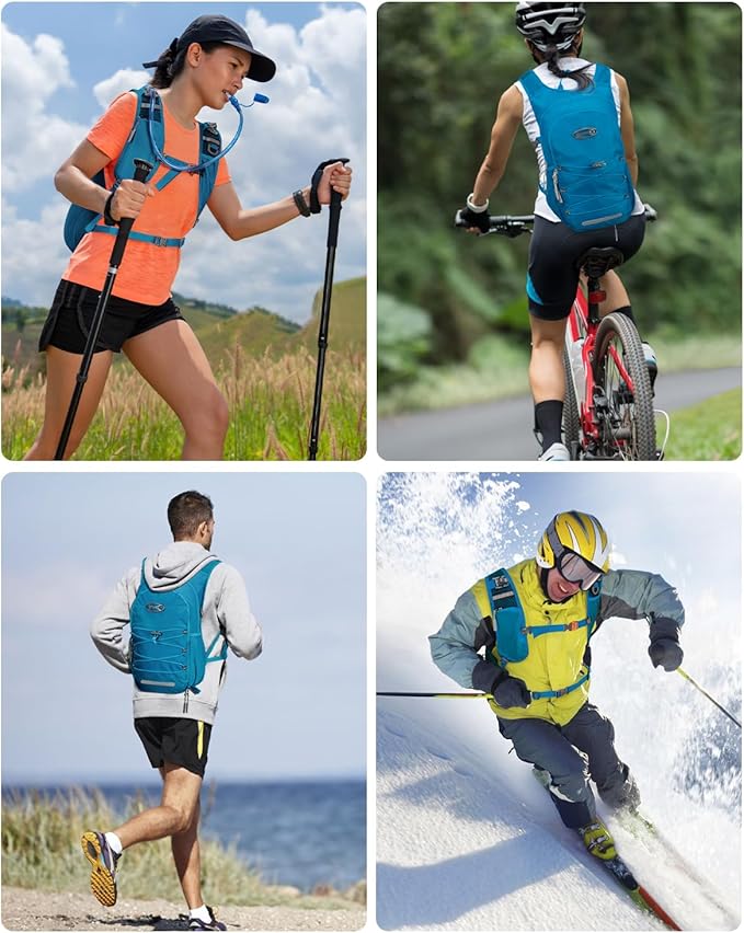 Hydration Backpack with 2L Water Bladder, Hiking Water Backpack for Men Women with Phone Pocket and Helmet Holder