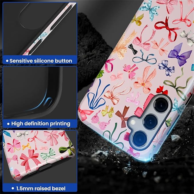 for Samsung Galaxy S24 Plus Case,HL2 Aesthetic Color Bow Tie Hybrid 2 Layer Hard Shell Silicone Protective Pattern Design Case
