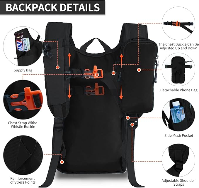 Hiking Backpack 10L/15L Small Daypack Lightweight Packable Travel Foldable Water Resistan for Women Men (Black, 15L)