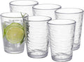 KLIFA- RIPPLE- 16 ounce, Set of 6, Acrylic Tumbler Drinking Glasses Cups, BPA-Free, Stackable Plastic Drinkware, Dishwasher Safe, Clear