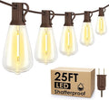 Larkvue 25FT Outdoor String Lights, Patio Lights with 10+1 LED Dimmable Waterproof Shatterproof Linkable ST38 Bulbs for Fence Porch Gazebo, Brown