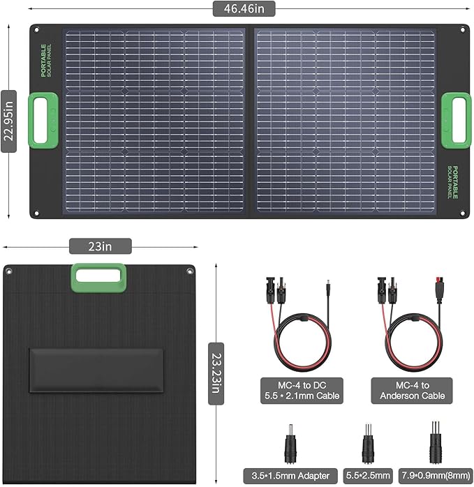 100W Portable Solar Panel for Power Station Generator, 20V Foldable Solar Cell Solar Charger with High-Efficiency Battery Charger for Outdoor Camping Van RV Trip