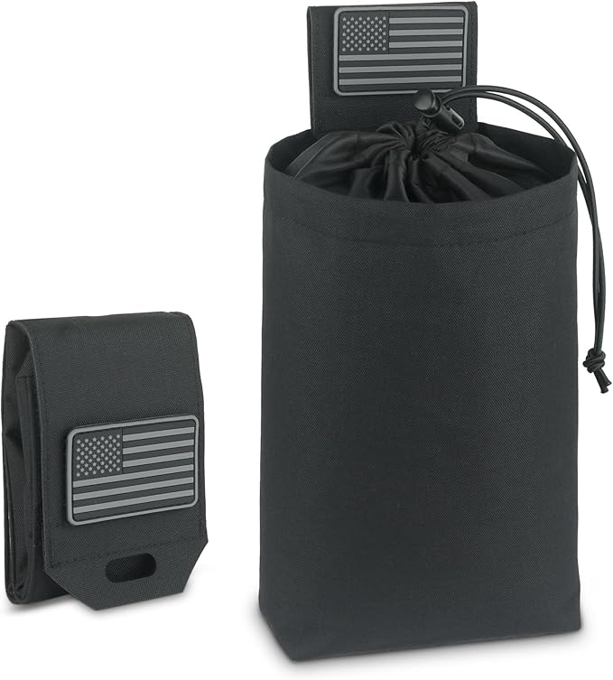 Tactical Dump Pouch for Battle Belt & MOLLE Systems | Foldable Mag Pouch with Drawstring Closure | for Hunting, Duty, Paintball | Includes Flag Patch