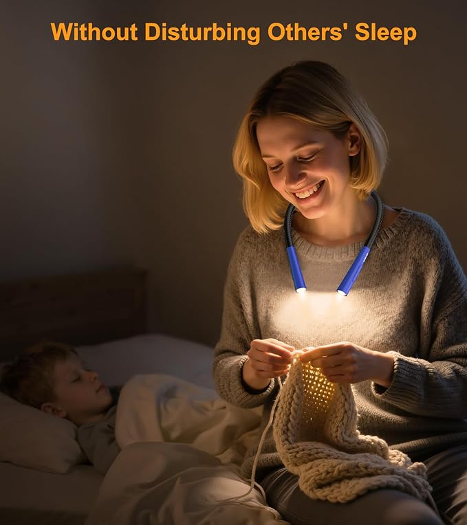 Gritin Book Light, Eye Caring 4-Color & 5-Brightness Neck Light Reading Light- Stepless Dimming,30-min Timer,80+ Hrs Runtime,Bendable Round Neck Design, Lightweight for Reading-Dark Blue