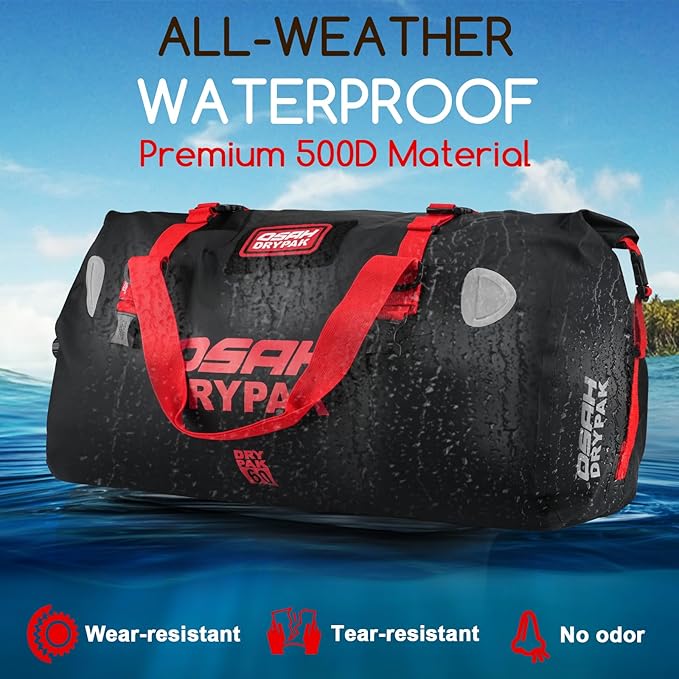 OSAH DRYPAK Waterproof Duffel Bag - Motorcycle Dry Bag Tail Bag with Large Storage Space, Waterproof Luggage Duffle Bags with Outer Mesh Zipper Pocket for Camping, Kayaking, Fishing & Traveling