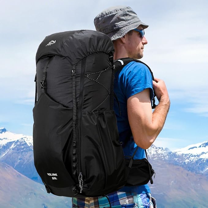 IX INOXTO 55L Internal Frame Waterproof Hiking Camping Backpack with 3L Water Bladder and Rain Cover, Large Lightweight Travel Daypack Rucksack for Climbing (Black)