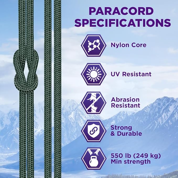 TECEUM Reflective Paracord Rope 1000 – 1000ft/200ft/100ft/50ft – 40+ Colors – Glow in The Dark – para Cord – Utility Rope for Survival, Hunting & Camping Gear – Nylon String, Camping Rope, Tent Cord
