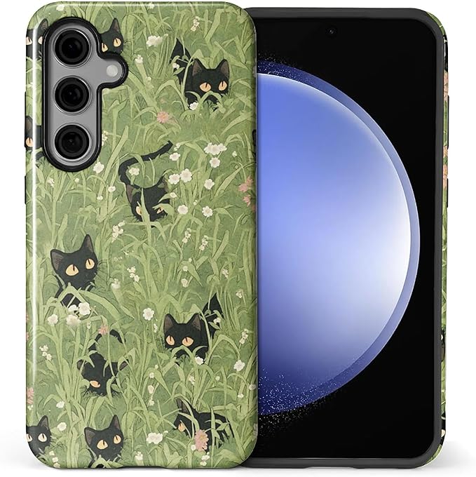 for Samsung Galaxy S24 Case,HL2 Grass Cat Hybrid 2 Layer Hard Shell Silicone Protective Pattern Design Case